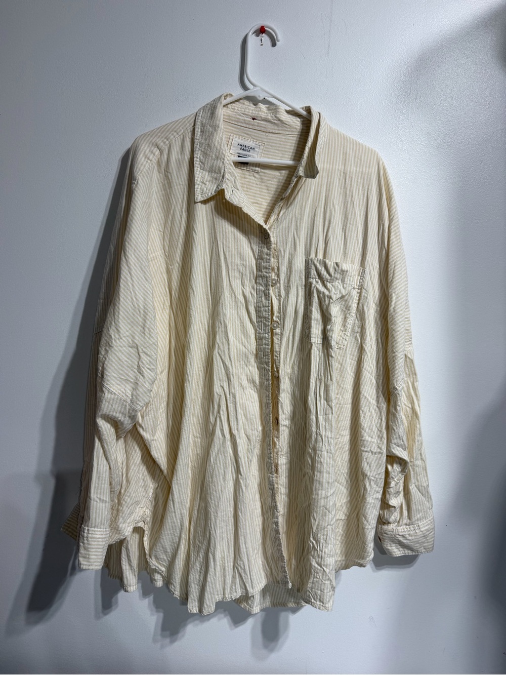 American Eagle Yellow White Striped Oversized Fit Button Down Shirt XL⁠
